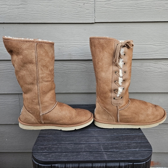 Koalabi Australia Ugg Tall Lace Up Sheepskin Boots Chestnut Brown Womens Size 10 - Picture 10 of 16